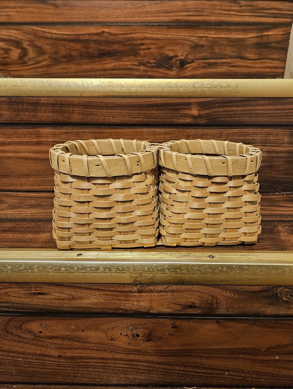 Vintage Double Twin Basket Split Wood Woven Vermont Farmhouse Decor